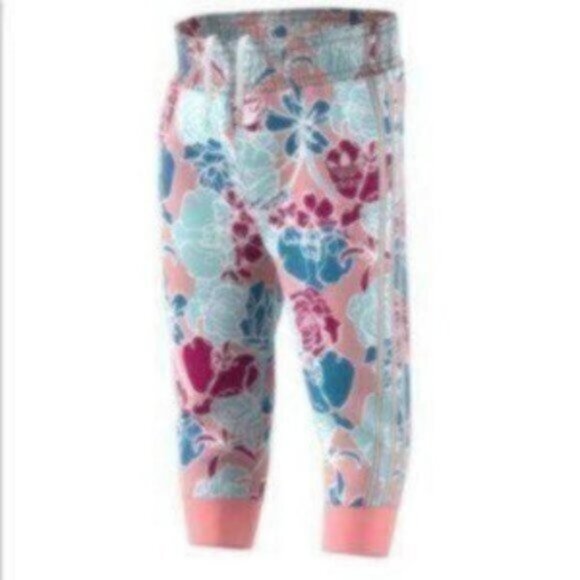 Adidas Girl's Blue & Pink Floral Infant Drawstring Track Pants Size 12 Months - Picture 2 of 6